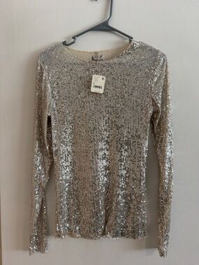 Sequin Crewneck Sweater in Champagne